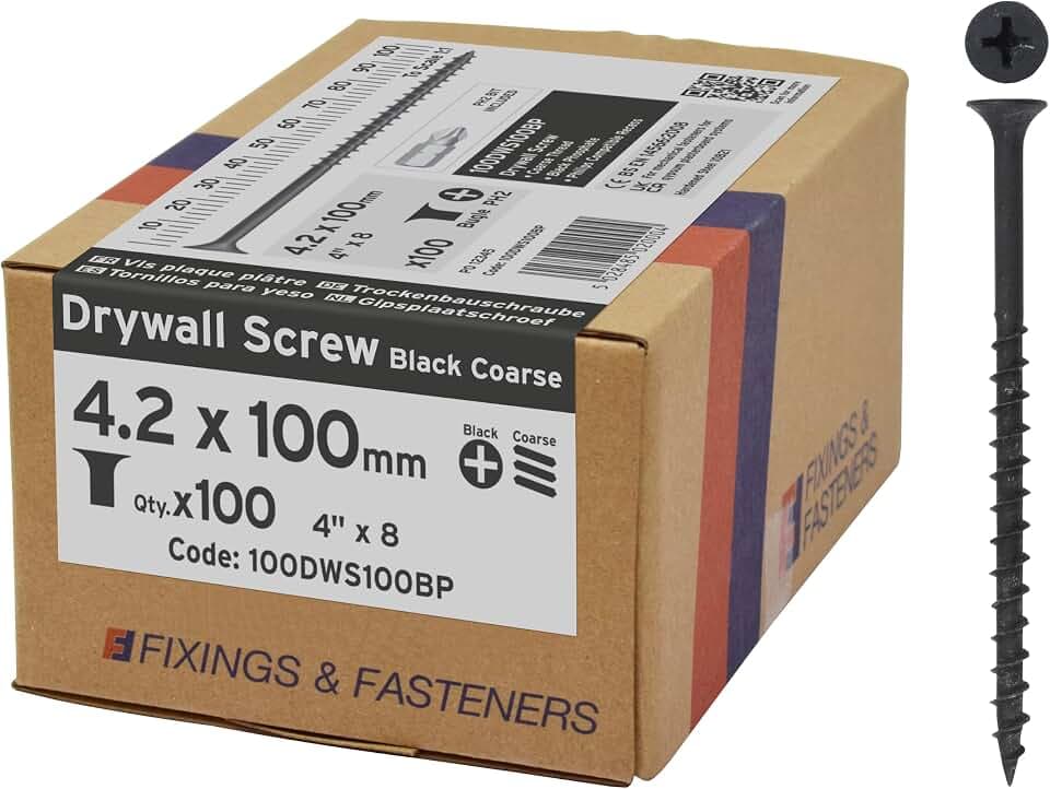 Bargainscrews - Trockenwand Schrauben Schwarz Phosphat Grobgewinde - 100er Pack - 4.2 x 100 mm