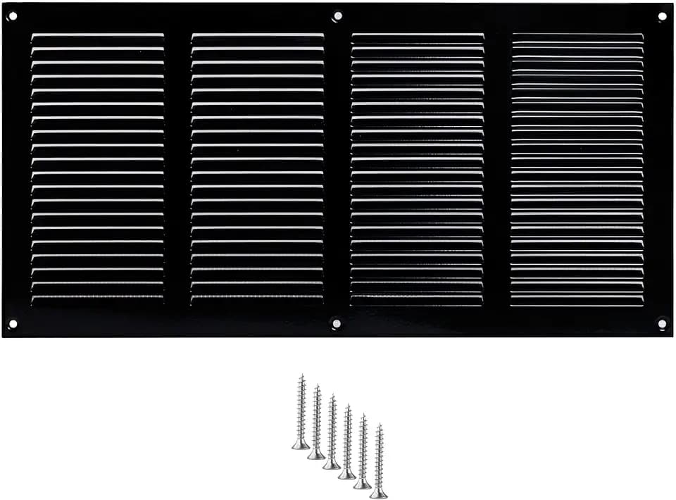 14x6 Vent Cover (Duct Opening) - Black HVAC Return Air Grille for Wall and Ceiling - Metal AC Vent Cover with Mesh - Rectangular Ventilation Register - External Dimensions: 15.75" W x 7.87" H