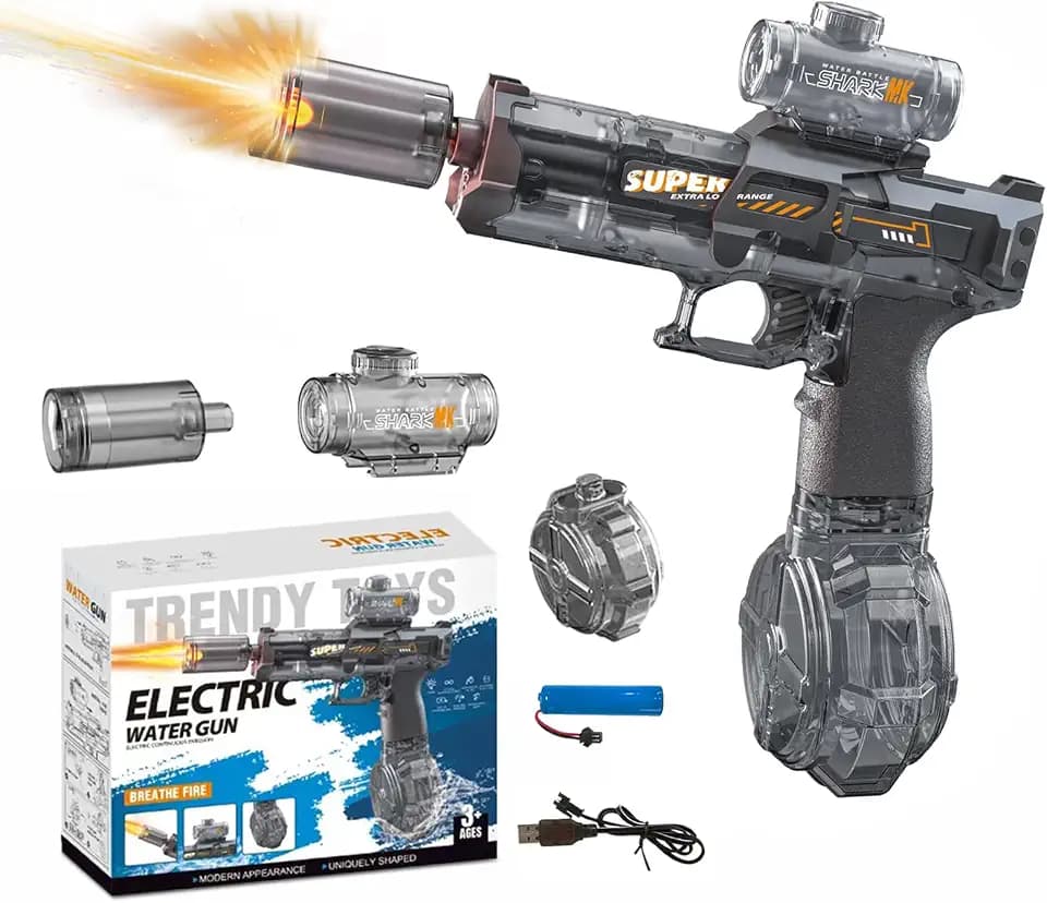 Electric Water Gun Rechargeable 32FT Range LED Glow for Kids Adults (Black)