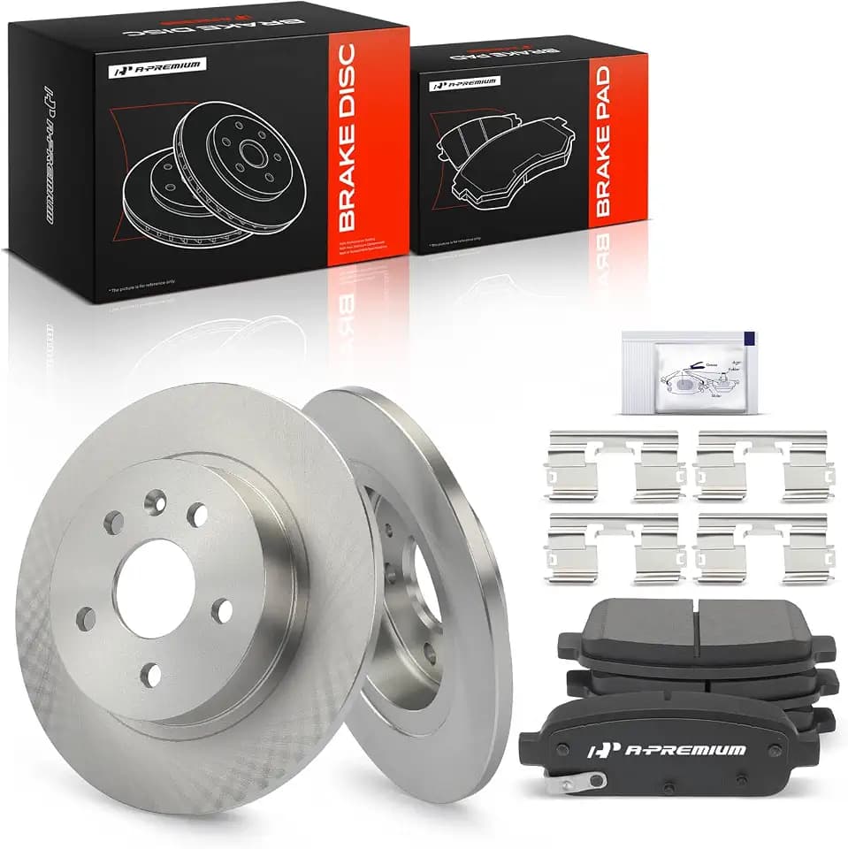 A-Premium 10.55 inch (268mm) Rear Solid Brake Rotors and Ceramic Pads Kit