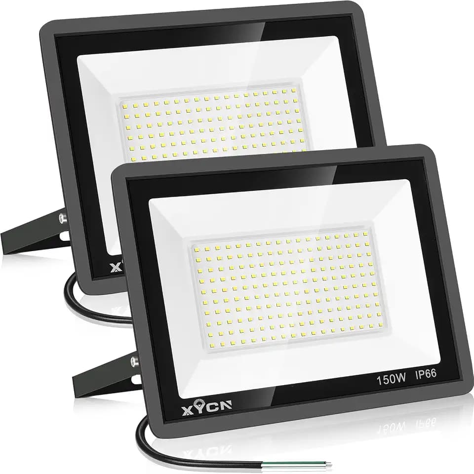 XYCN 150W LED Flood Light Outdoor,2 Pack 15500LM Super Bright Security Light,IP66 Waterproof Floodlight,5000K Daylight White LED Exterior for Basketball Court, Stadium, Playground