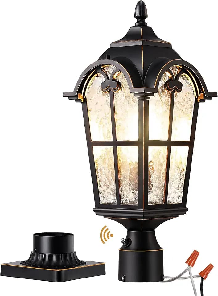 EDISHINE 21.9" Large Size Outdoor Post Light Dusk to Dawn Pier Mount Black