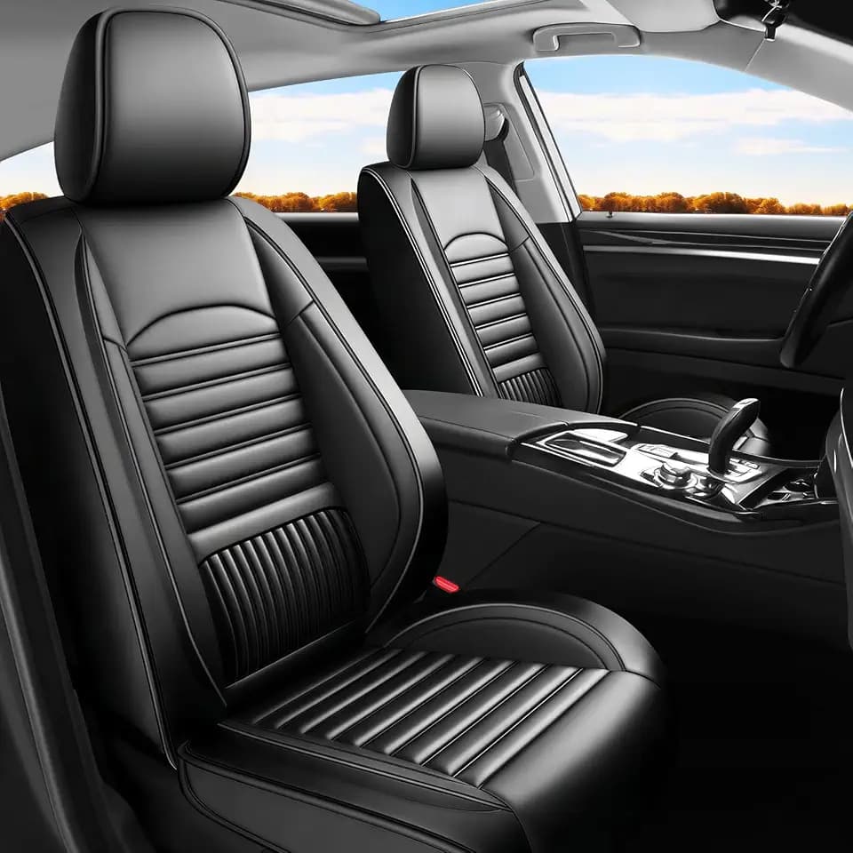 Fit Santa Cruz Car Seat Covers (5 Seats Full Set) Compatible with Hyundai Santa Cruz 2022 2023 2024 2025 2026- Full Coverage Breathable Leather, Airbag Compatible,Waterproof & All-Weather,Black