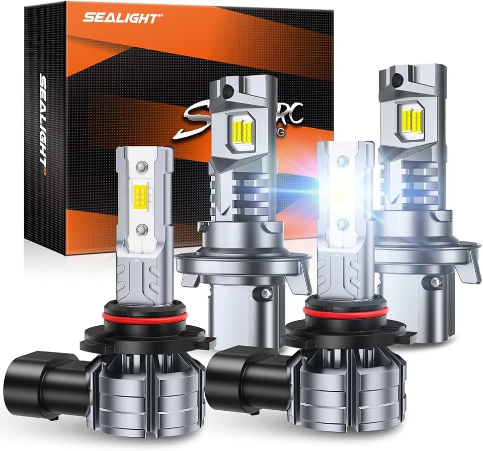 SEALIGHT H13 + H10 for Ford F150 2004-2014, Ford F250 2005-2020 F350, for Dodge Dakota 2005-2009, H13 H10 LED Light Bulbs Combo, 62,000LM 9008 9145 Fog Lights LED Bulb, Pack of 4