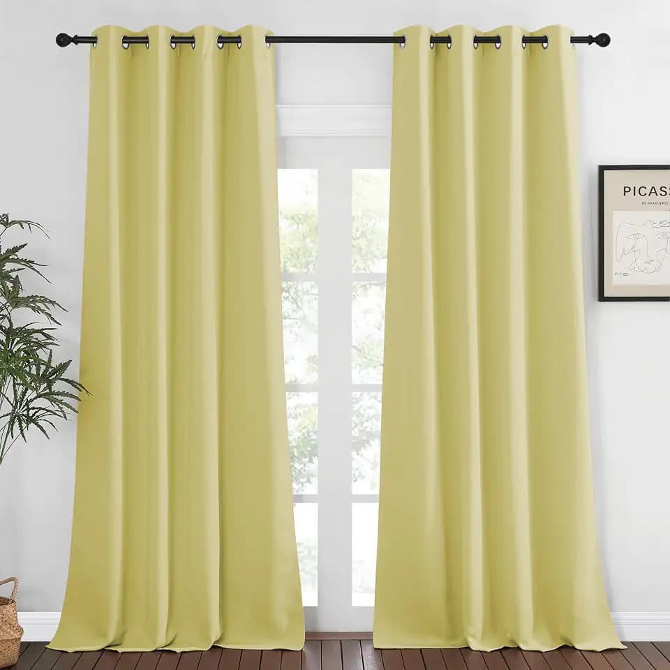 NICETOWN Blackout Window Curtain 90 inch Length - Room Darkening Thermal Insulated Grommet Large Window Treatment Light Blocking for Bedroom/Doorway (Paler Yellow, 1 Panel, W52 x L90)