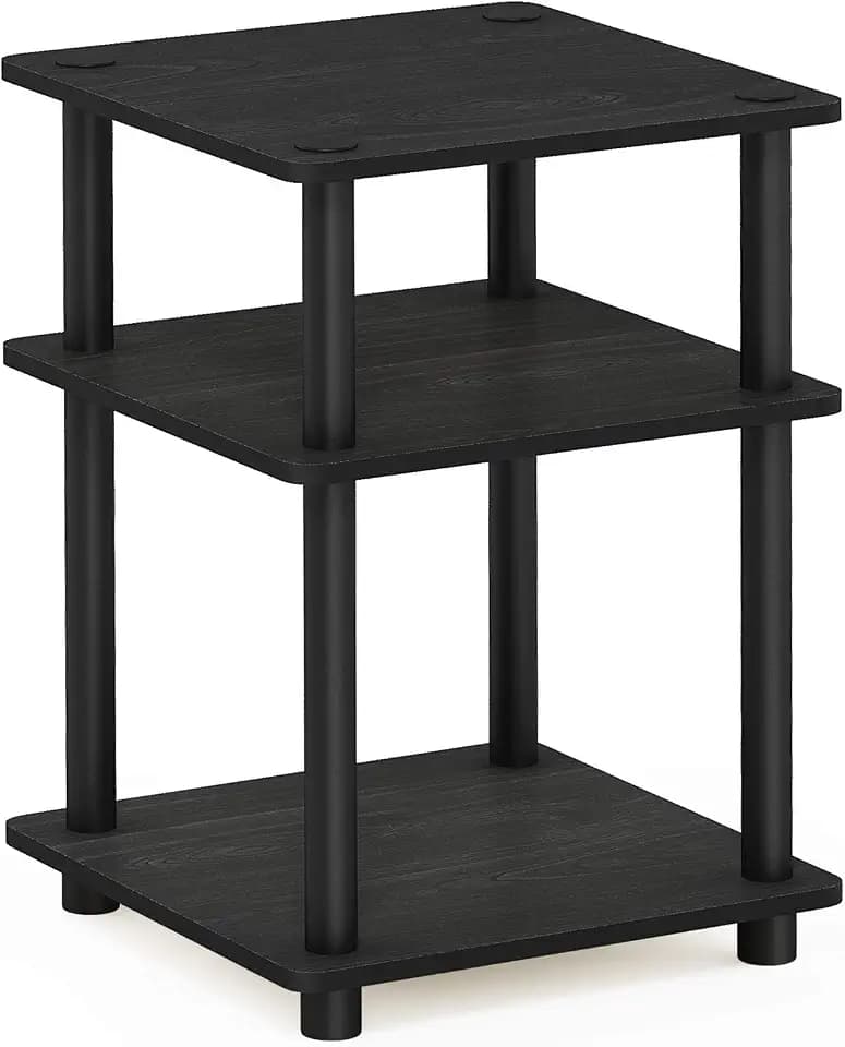 Furinno TURN-N-TUBE Side Table, 3-Tier Square Modern End Table, Open Shelves Nightstand, Night Stand, Bedside Table, Easy Assembly, for Living Room, Bedroom, Blackwood