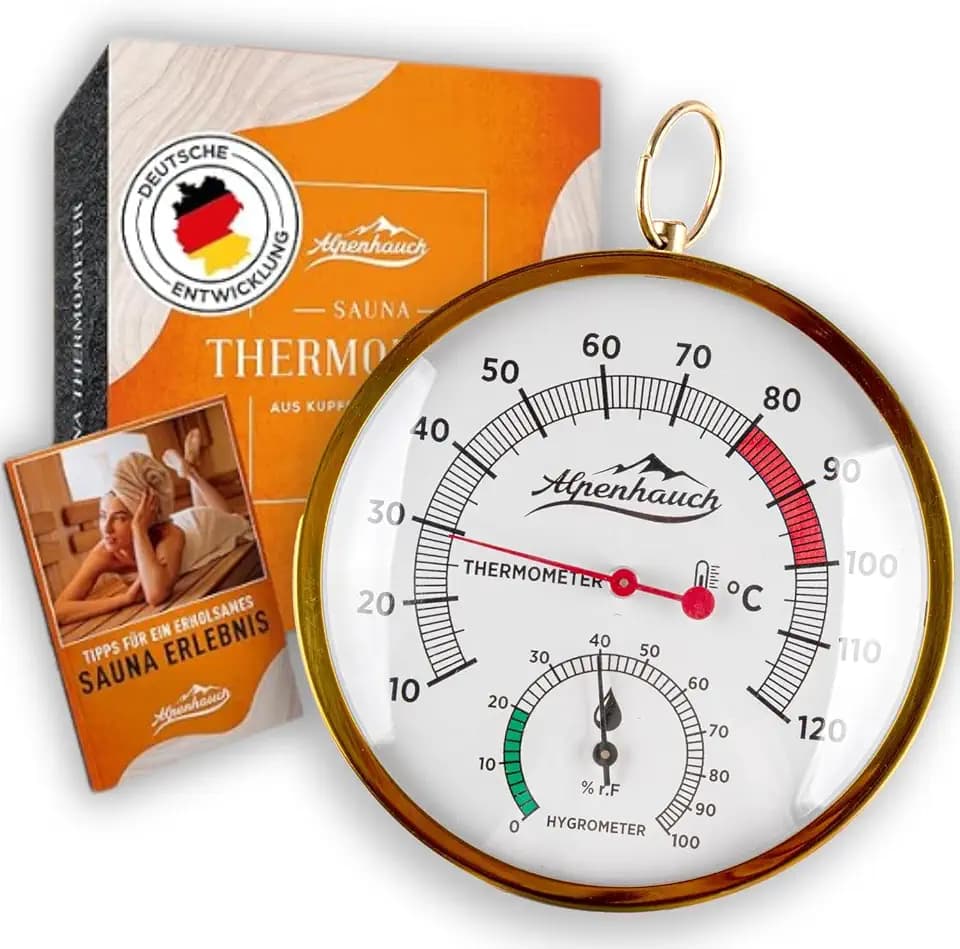 ALPENHAUCH Sauna Thermometer Hygrometer [2in1 Funktion] - Besonders präzises Saunathermometer mit gehärtetem Glas