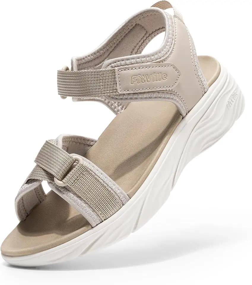 FitVille Wide Sandals for Women Orthopedic Walking Sandals with Adjustable Closures, Arch Support & Cushioning for Flat Feet Plantar Fasciitis, Stylish for All-Day Wear