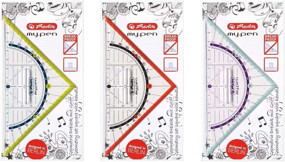 Herlitz Geometriedreieck 16 cm, farbig sortiert (keine Farbauswahl möglich!), 1 Stück