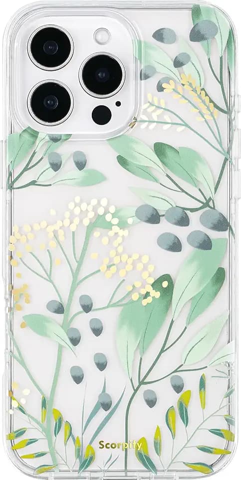 SCORPIFY für iPhone 16 Pro hülle mit Sommer Wiesen Design, süße, transparente Blumen Telefonabdeckung für Frauen und Mädchen, schlanker, stylischer, stoßfester Bumper mit goldenen Akzenten