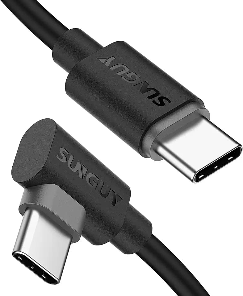SUNGUY USB C to USB C Cable 3FT [2Pack], 60W Right Angle 90 Degree Type C to C Charging Cord Data Transfer for iPhone 16 15 Pro/Pro Max/Plus, Samsung Galaxy S23 22, MacBook Air/Pro, iPad Pro