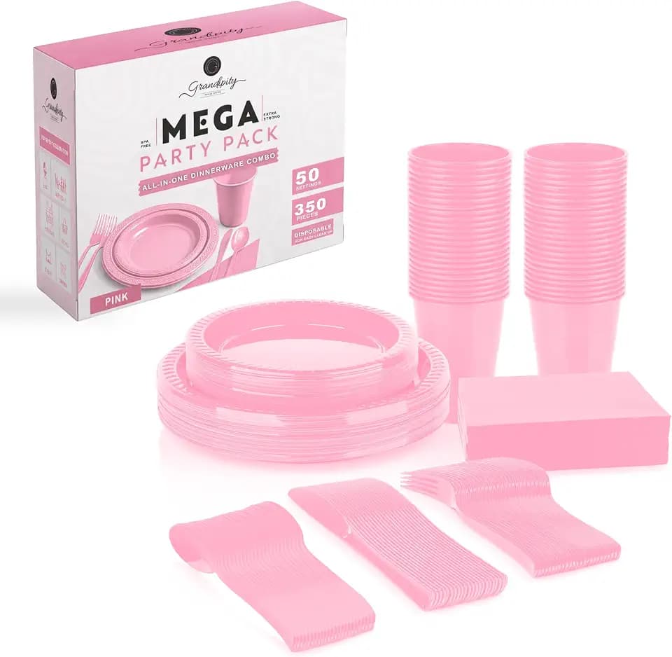 Grandipity Disposable Plastic Dinnerware Sets for Parties (350 pcs)