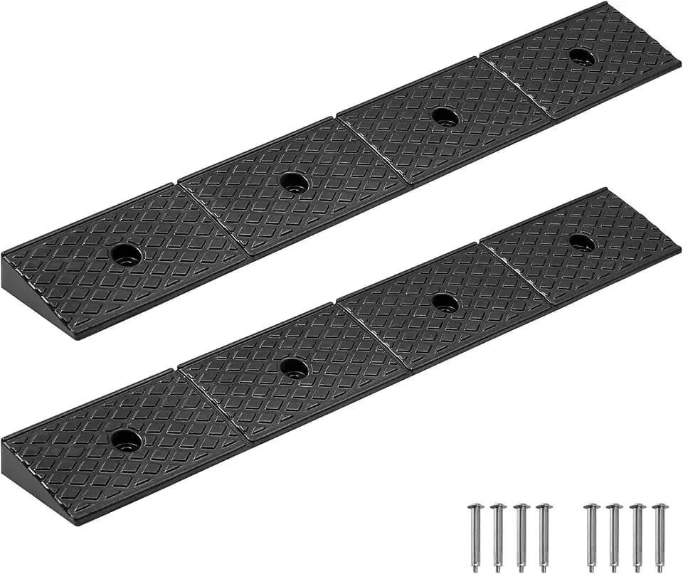 VEVOR 2 Pack Rubber Curb Ramp, 33069 lbs Load Capacity, 2 Inches Rise Height Heavy Duty Rubber Threshold Ramp with Drainage Tank for Strollers, Motorcycles, Cars, Lawn Mowers & Trailers
