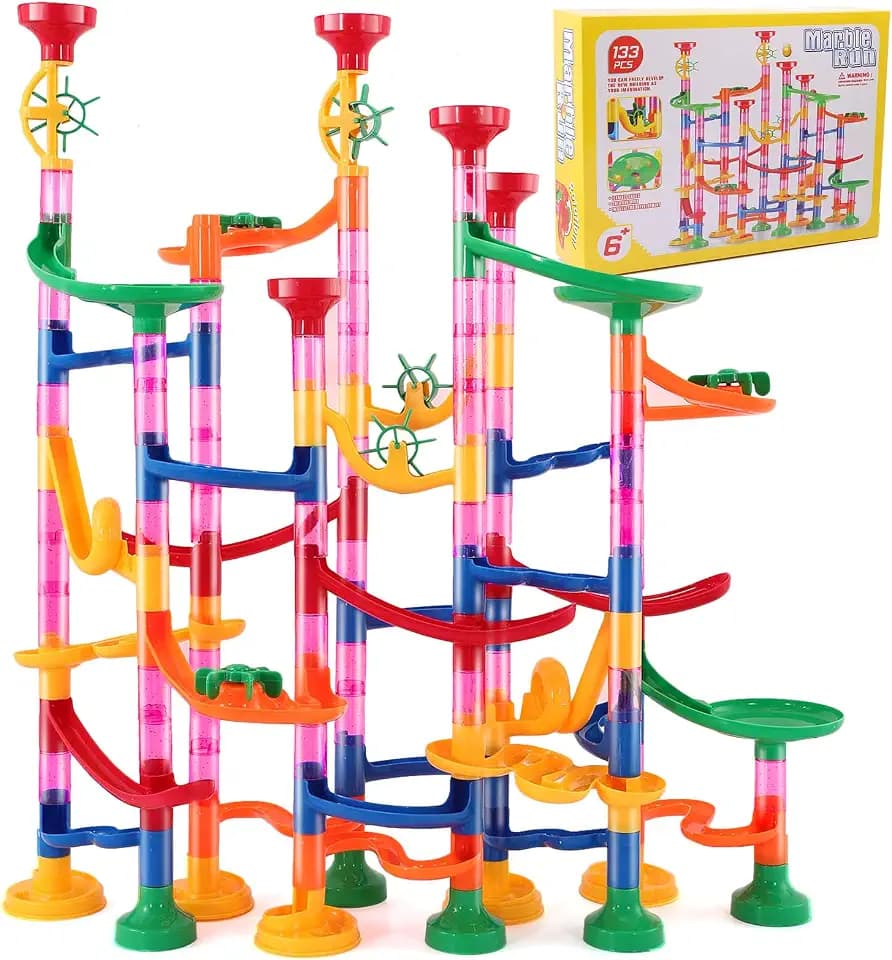 133 Stück Murmelbahn Spielzeug,Mehrfarbige Marble Run Set, Kugelbahn Lernspielzeug Konstruktionspielzeug für Kinder Mädchen Jungen,Murmelbahn ab 3 Jahren(103 Durchscheinende Bahnelemente + 30 Murmeln)