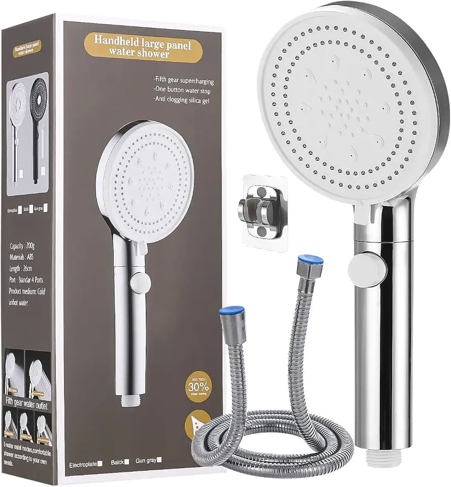 jutyum Duschkopf mit Schlauch, 6 Strahlarten Wassersparend, Duschbrause 1.5M und Halterung Ohne Bohren, Handbrause, Shower Head, Zuverlässige Befestigung