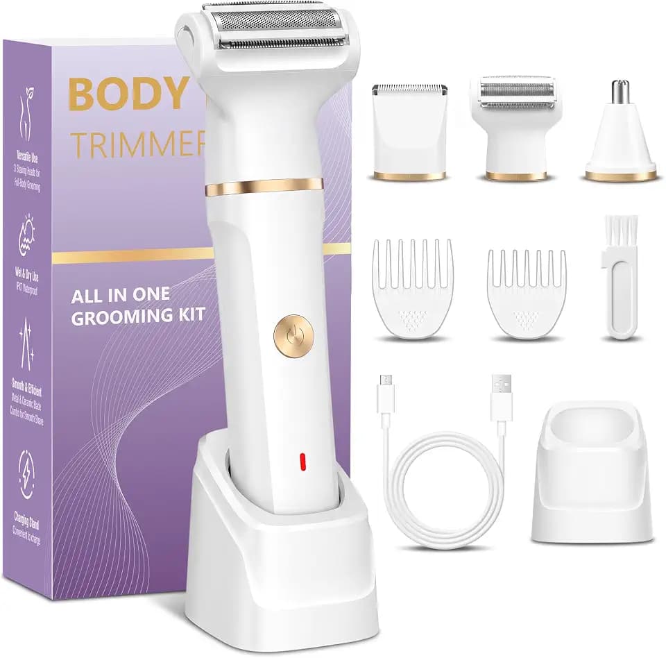 Rasierer Damen,3-In-1 Intimrasierer für Frauen & Gesichtshaarentferner für Frauen,IPX7 Wasserdicht, Nass&Trocken,Damenrasierer Elektrisch für Bikinizone,Achseln,Beine,Bikini Trimmer mit USB Aufladung