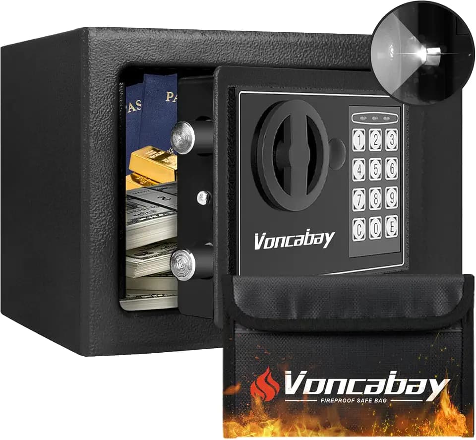 Voncabay Money Safe Box for Home with Digital Keypad, 0.23 Cu. Ft., Black
