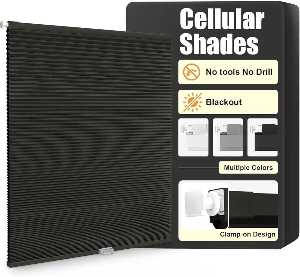 SERLMWNT No Drill Cordless Blackout Cellular Shades,70" W x 48" H,Black
