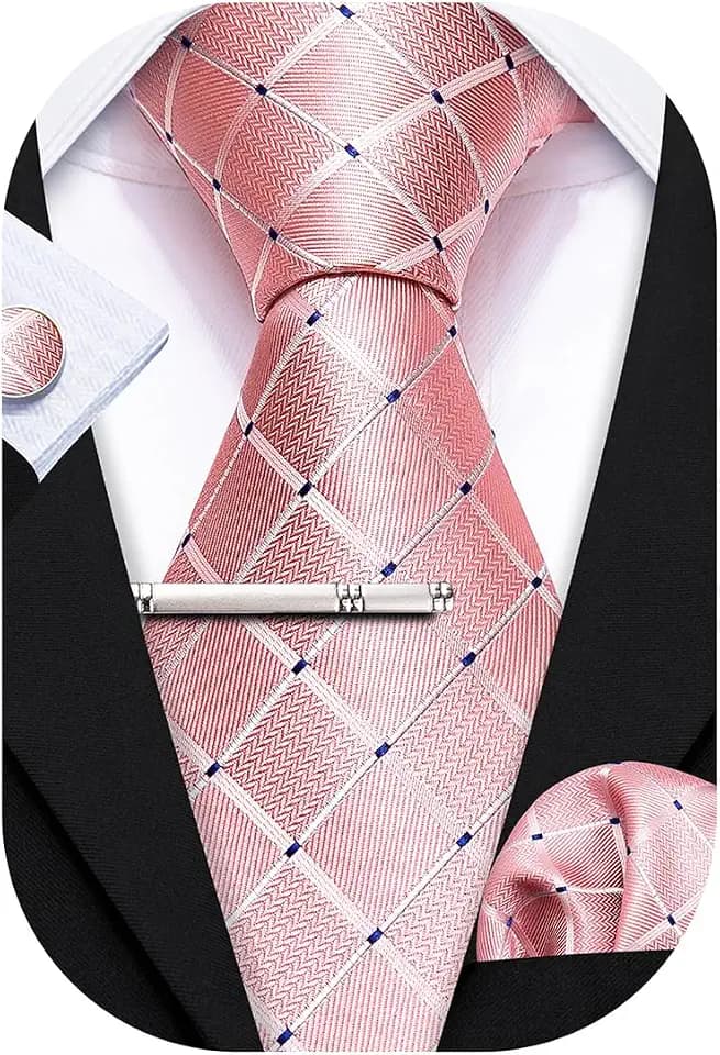 Barry.Wang Herren Krawatte Seide Set Florale Paisley-Krawatte Einstecktuch Manschettenknöpfe im Krawattenklammer Feierliche Hochzeit Party