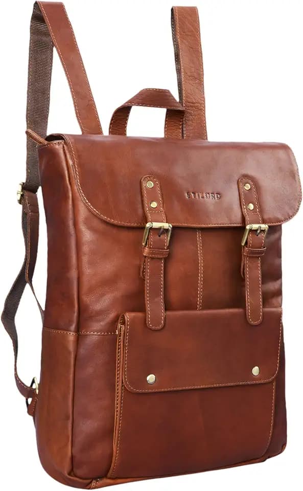 STILORD Manila Vintage Leder Rucksack Damen Herren XL Lederrucksack DIN A4 braune Rucksackhandtasche mit 15-16 Zoll Laptopfach großer Daypack aus echtem Leder Farbe:Cognac - braun