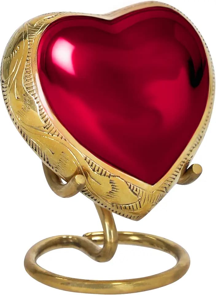 Trupoint Memorials Small Urns for Human Ashes Keepsake, Mini Heart Urn with Stand, Decorative Cremation Urns for Adult Men & Women – Heart Stand, Red