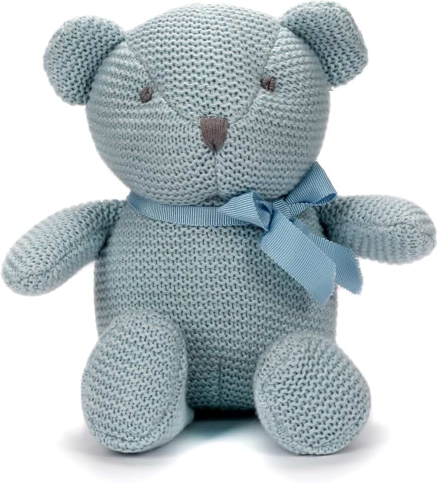FLUFFYFUN 100% Bio Baumwolle Teddybär Baby Teddybär Blau 16.5cm, Natur Kuscheltier für Neugeborene