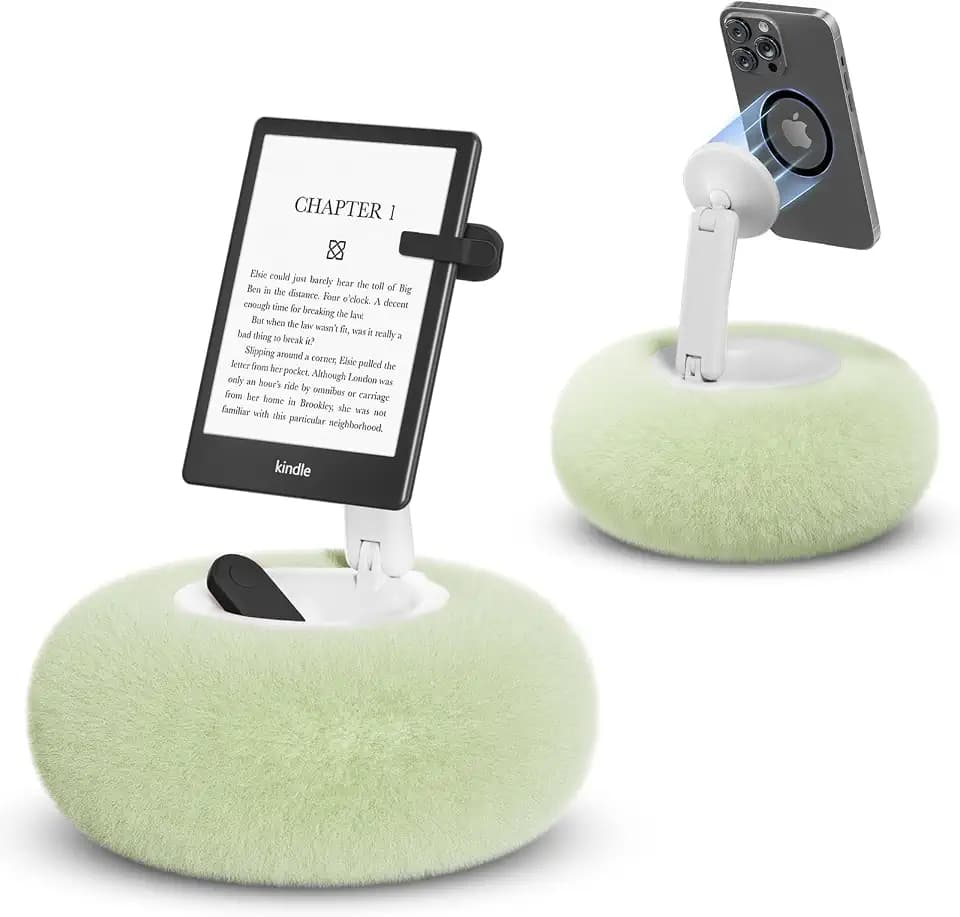 SupeDesk Magnetic Phone Pillow Stand, Phone Holder for Bed,Lap,Desk, Cozy Pillow Stand with Snack Bowl and 2 Magnetic Rings, Compatible with 3.5-7" iPhone,E-Reader, Kindle, Green