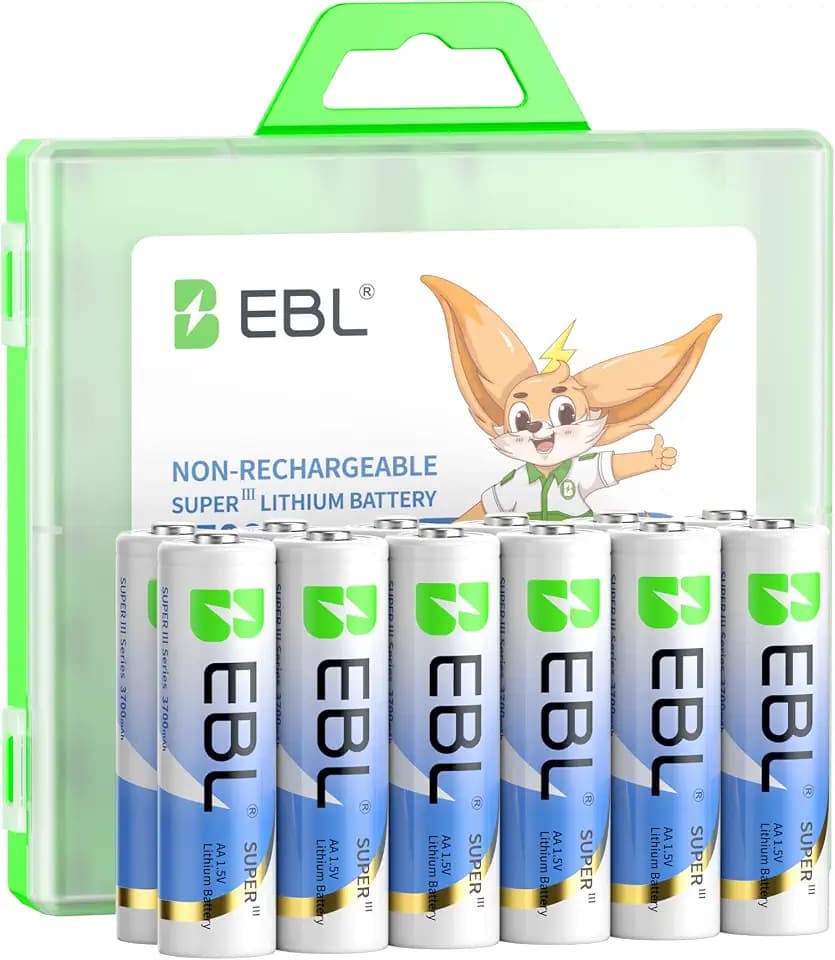EBL Lithium AA Batteries 12 Pack, Longest Lasting 3700mAh 1.5V Non-Rechargeable, Upgraded Super Ⅲ AA Lithium Batteries for Blink Camera, Doorbell, Smart Lock Deadbolt