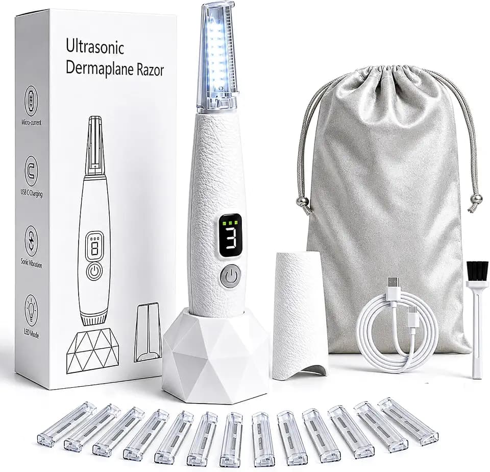 Sonic Dermaplaning Razor for Women, Facial Hair Remover with 12 Refills