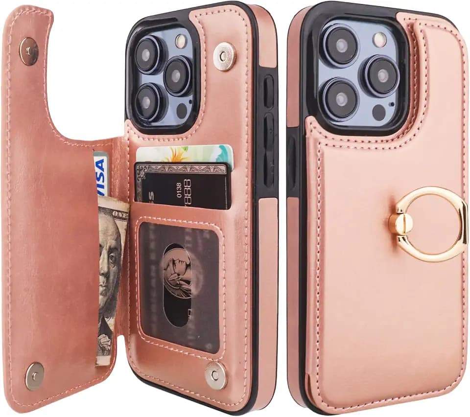 ONETOP for iPhone 15 Pro Wallet Case with Credit Card Holder,Rosegold