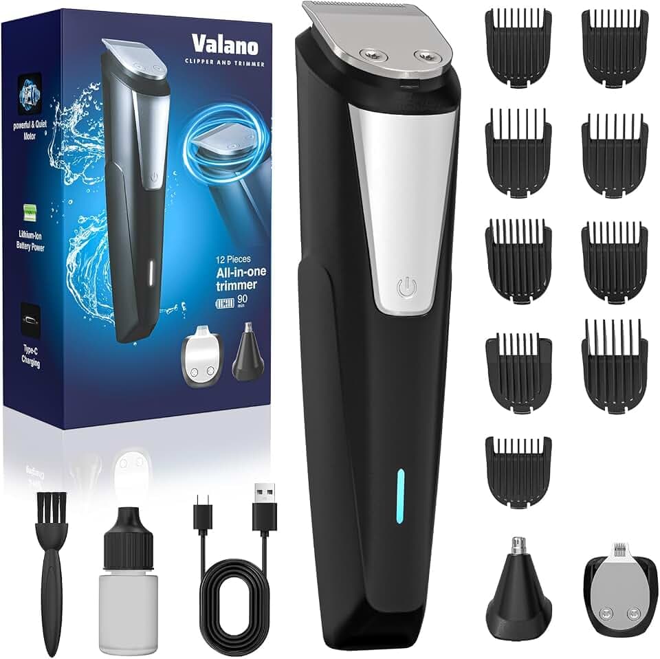 Valano Haarschneidemaschine, Barttrimmer Herren USB-Ladung Trimmer Herren Nasenhaartrimmer Haarschneidemaschine Profi Präzisionstrimmer 3 in 1 Set mit 9 Aufsätzen von 1-16 mm