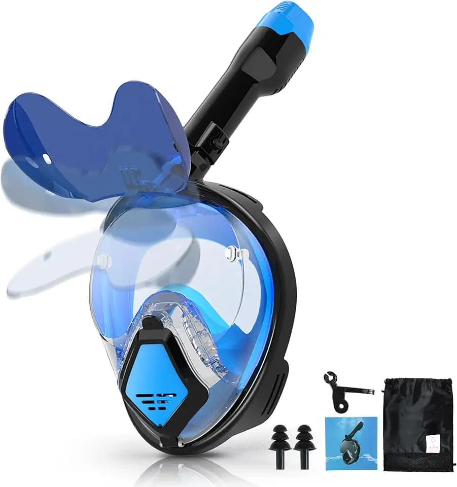 Devilfish Full Face Snorkel Mask Adults, Dry Top System Snorkeling Set with Foldable Sunglasses, 180 Degree Panoramic View Snorkel Gear, Scuba Diving Masks Anti-Leak & Anti-Fog