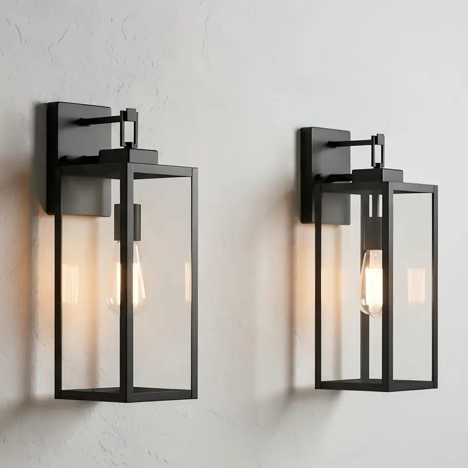 2 Pack Large Outdoor Wall Sconce, 18 Inch Black Wall Lantern Large Size Porch Light for House Outside Wall Light Fixture for Garage, Patio Light with with Glass Shade, E26 Socket