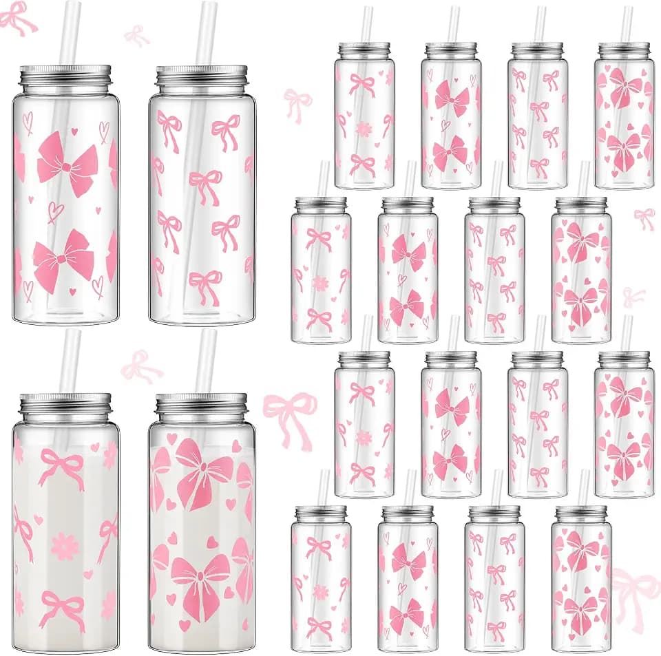 Willinglong 24 Pcs Coquette Bow Aesthetic Cup Pink Bow Plastic Tumbler with Lids and Straws Reusable Cute Plastic Cups for Women Birthday Bridal Shower Wedding Party Supplies(400ml,13.5oz)