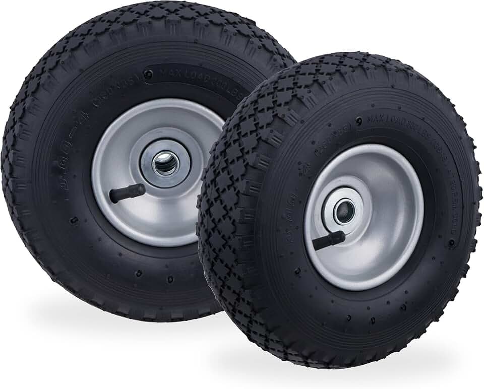 Relaxdays Sackkarrenrad 3.00-4, 2er Set, schwarz-grau