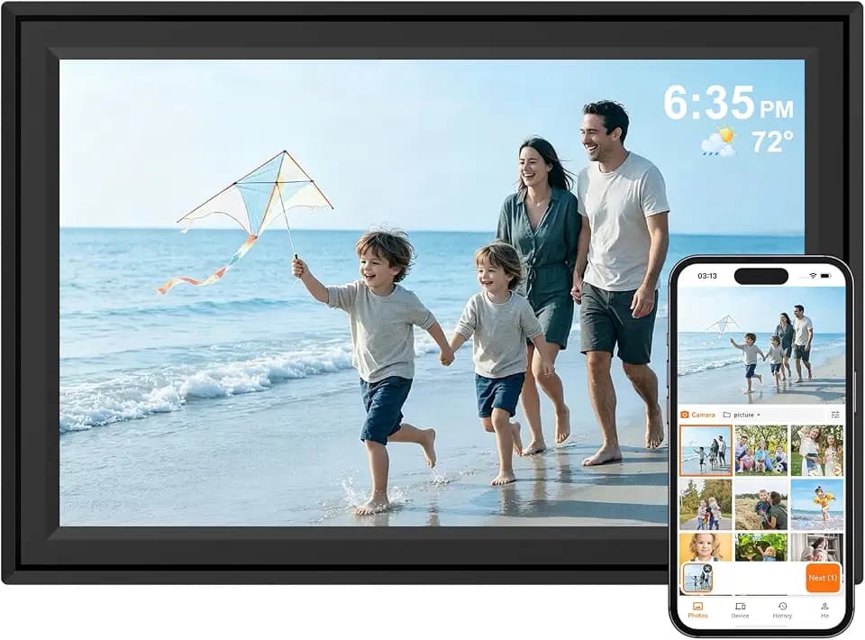 Digital Picture Frame with 10.1" Touchscreen Load Photo from Phone via WiFi