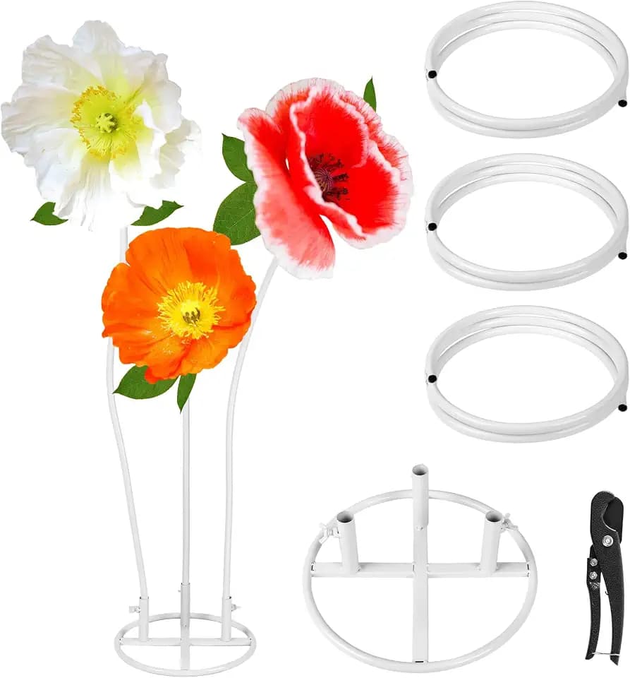 Giant Flower Stand Kit - 3 Pcs 78.7 Inch White Flexible PVC Pipe & Sturdy Flower Pole Display Stand Base for Large Floral Decor, Wedding Backdrops, Balloon Arches, DIY Crafts (Includes Scissors)