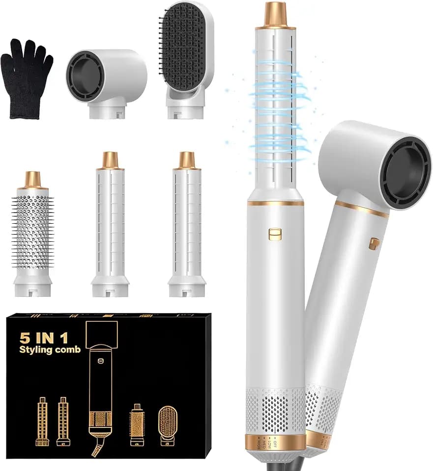 Hairstyler Air Styler 5 in 1 Föhnbürste Set,1000w Haarstyler Lockenstab mit Luft, 3 Temperaturregelung, Stylingbürsten, Geben Sie dem Haar Volumen, Glätten,