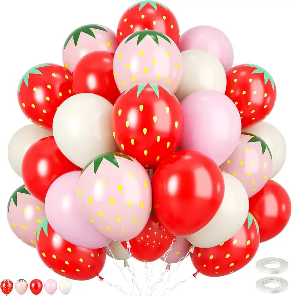 Strawberry Balloons, 60 Pcs Pink and Red Berry Printed Balloons