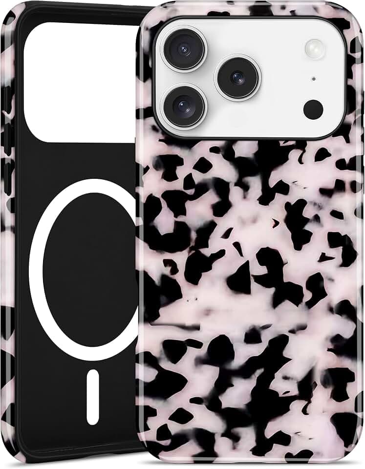 Magnetic White Tortoise Shell Case for iPhone 18 Pro Max/17 Pro Max