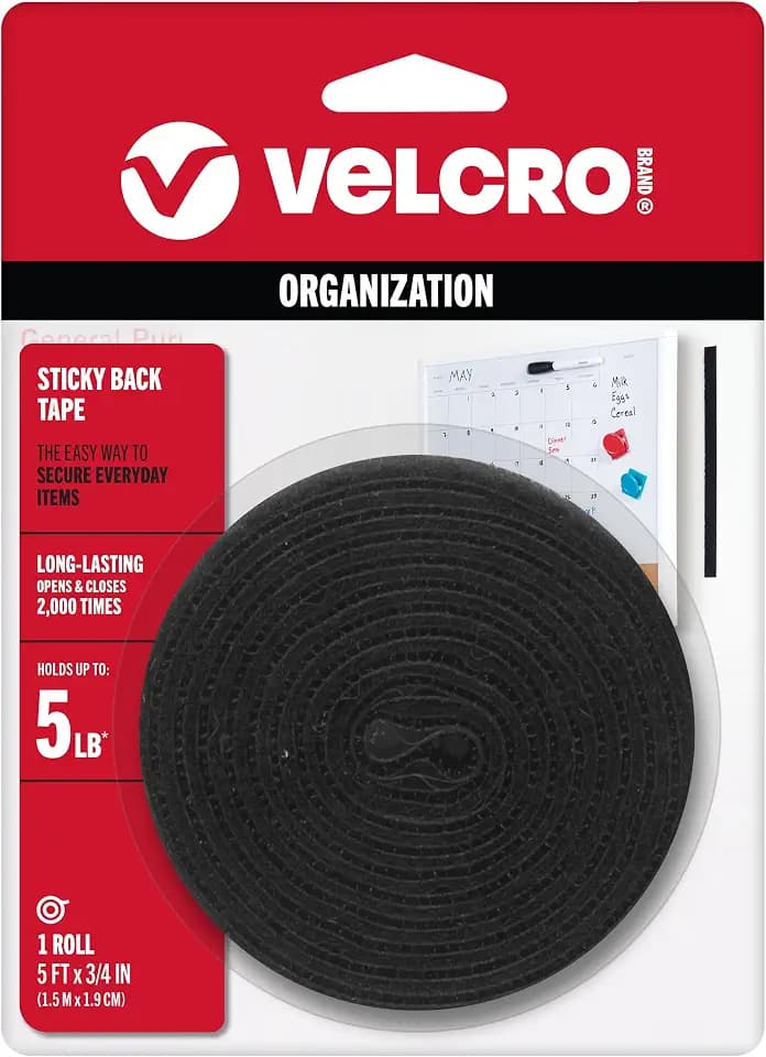 VELCRO Brand Sticky Back Hook and Loop Fasteners, Black, 5 Ft Tape Roll