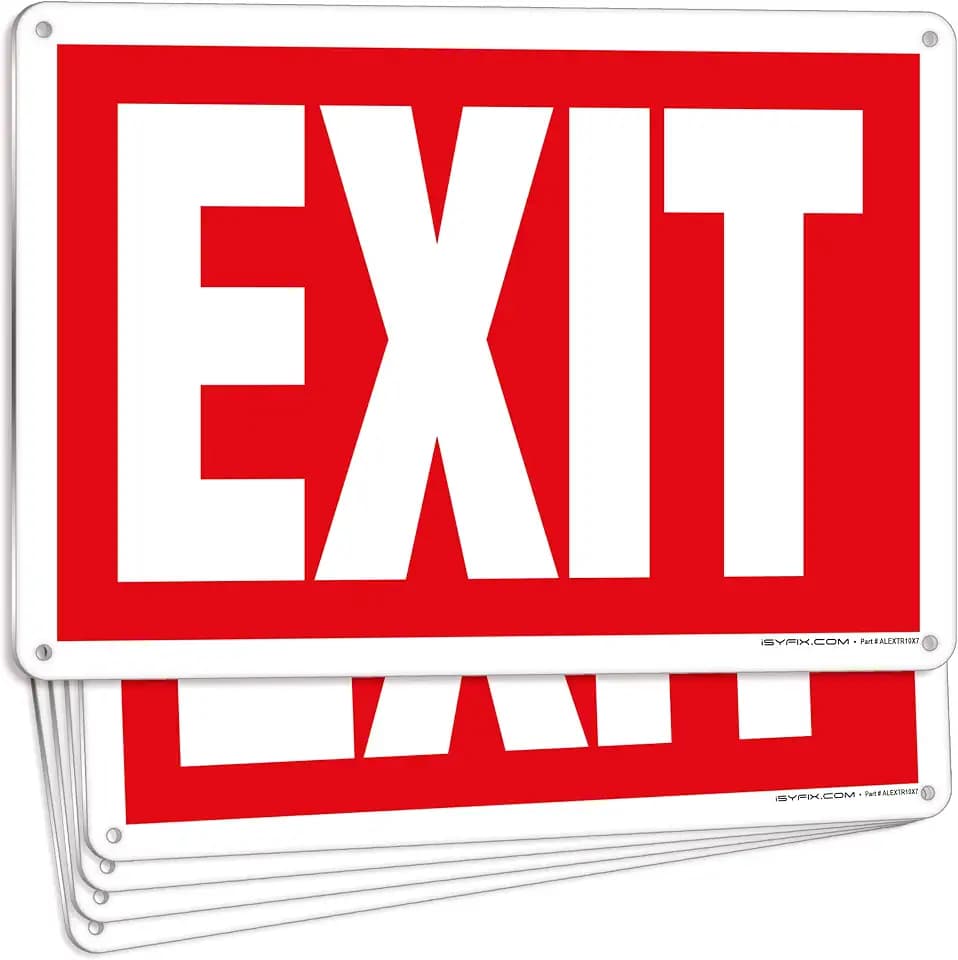 iSYFIX Exit Sign, Rust Free Aluminum, 10x7 Inch, 5 Pack, Metal Red
