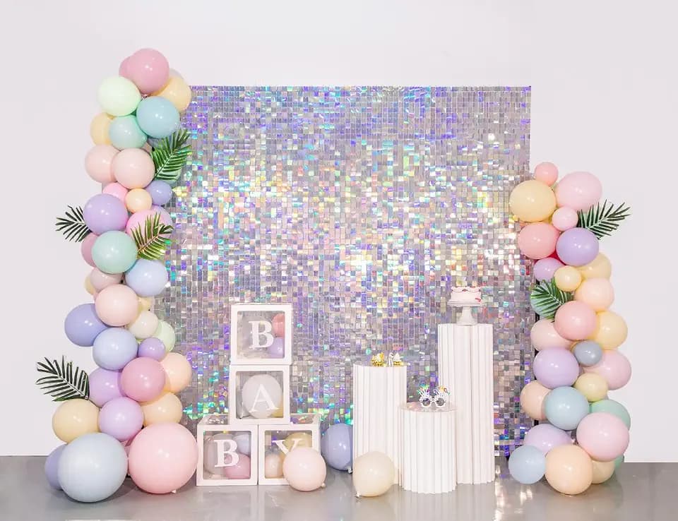 Silver Iridescent Shimmer Wall Backdrop, 24pcs Sequin Panels
