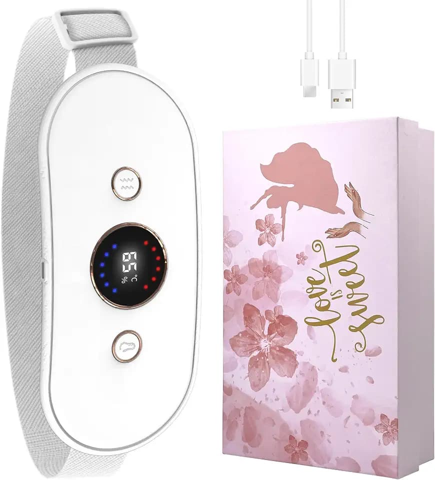 Auskang Perioden Heizgürtel mit 6-Wärmestufen & 6-Massagemodi, Kabelloses Heizkissen, Wärmegürtel für Rücken, Menstruations Hilfe - Geschenk für Frauen & Mädchen - Weiß