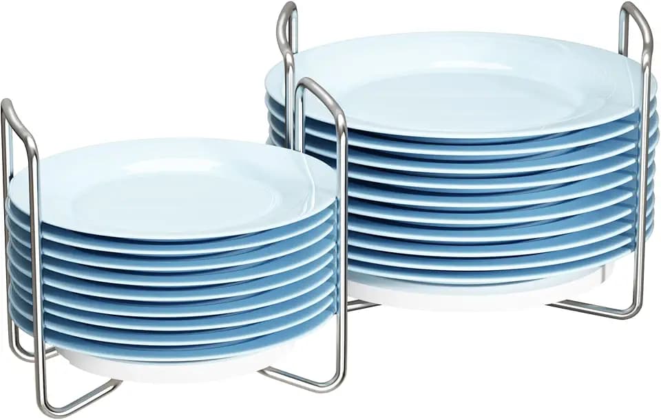 Plate Organizer for Kitchen Counter Bamboo Dish Racks for Cabinet Plate Holder for Kitchen Drawer Storage 2 Pack Adjustable for 6.75" to 8.5" Stainless Steel 304 Portable Handle