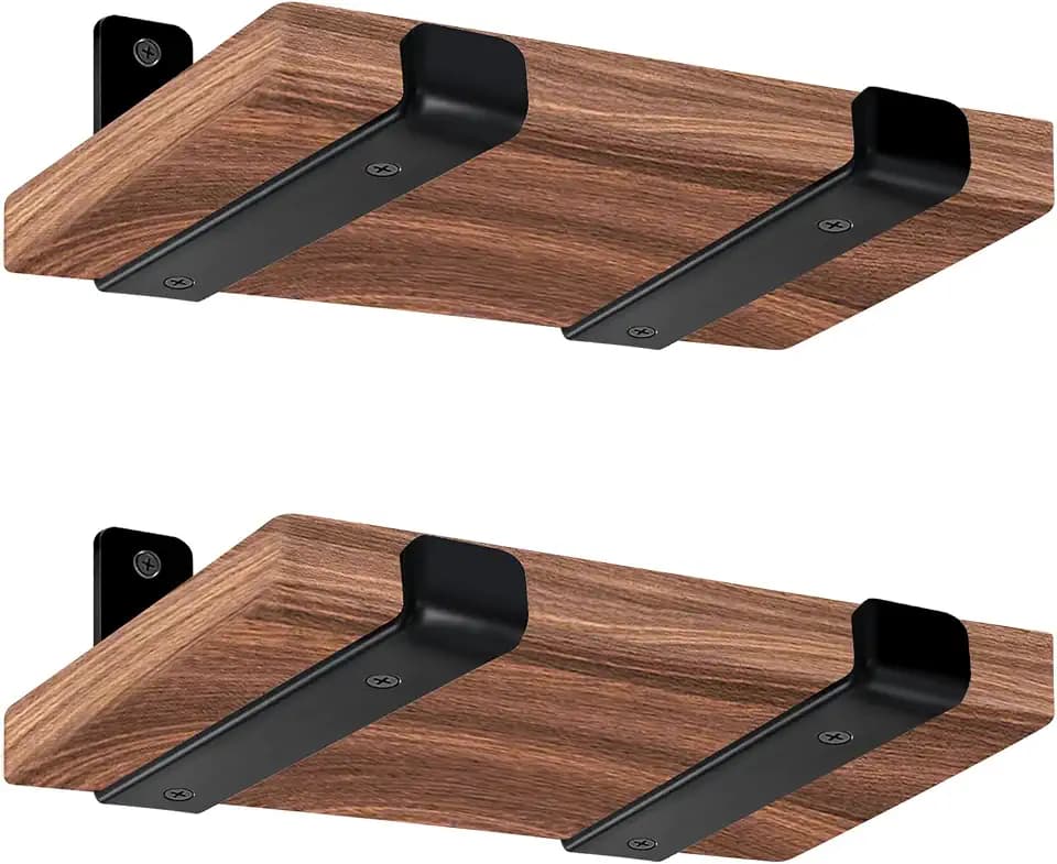 4 Pack - 5.5" L x 4" H x 1.5" W J Lip Shelf Brackets Rustic Farmhouse Iron Wall Floating Shelf Bracket Metal Shelf Bracket Industrial Shelf Supports with Screws Black
