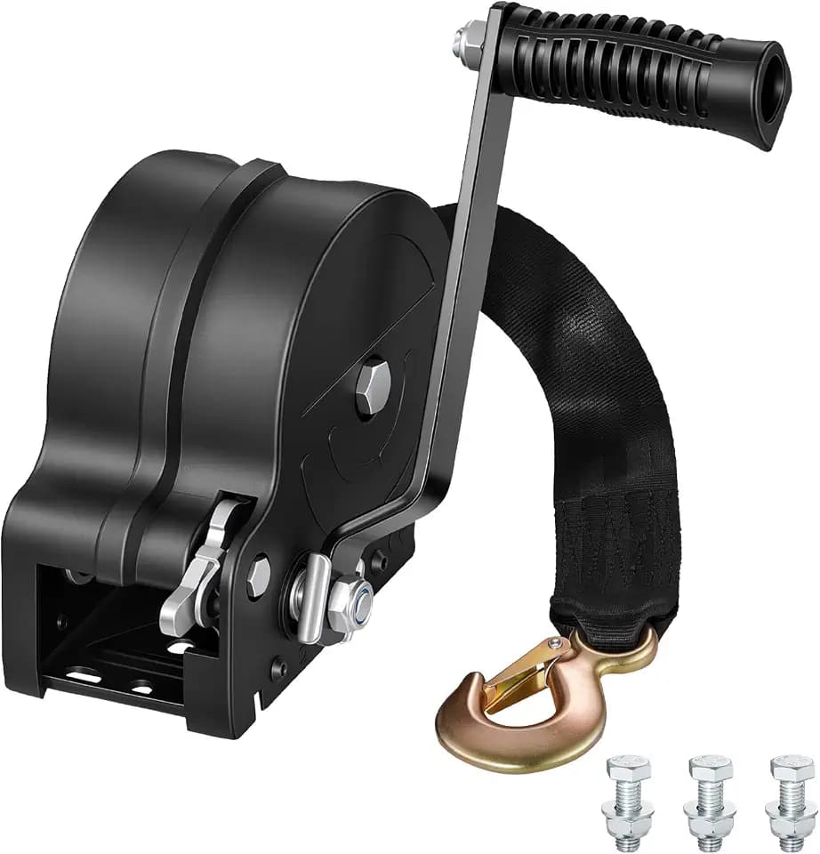 VEVOR Boat Winch, 1600 lbs Hand Winch, Heavy Duty Manual Rope Crank with 20ft Orange Polyester Strap, Portable Two-Way Ratchet, 2 Speed Switchable, Anti-Slip Handle Gear for Boat Trailer ATV Towing