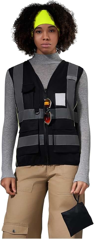 AYKRM Arbeitsweste Warnweste Damen Sicherheitsweste Laufweste mit Reißverschluss und Taschen