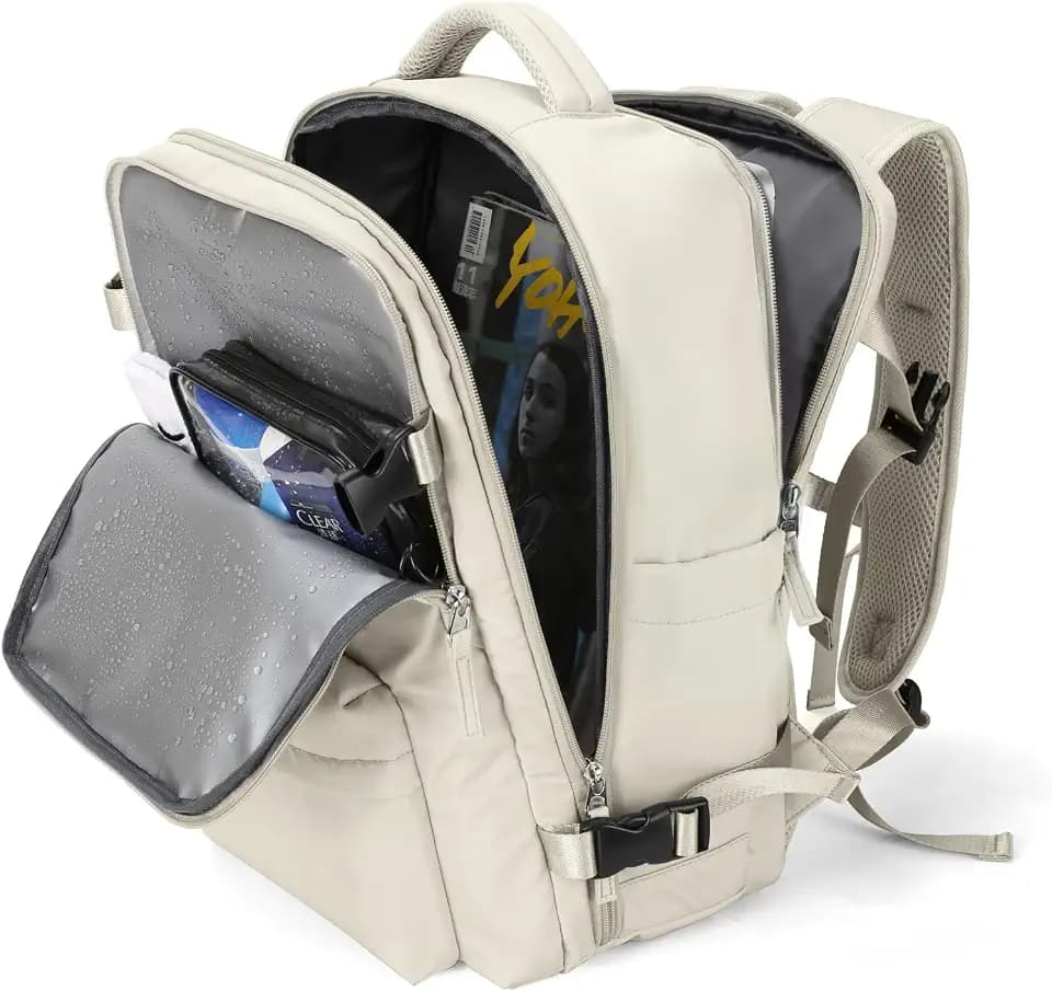 Large Travel Gym Backpack Women Carry On Backpack Flight Approved Hiking Waterproof Rucksack Daypack Laptop bags airplanes Shoes Compartment Personal Item Travel Weekender Bag Essentials college Beige