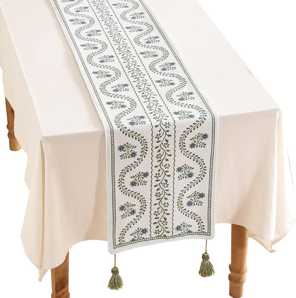 ISAENNE Designer French Linen Long Table Runner,102"x12"-Mosella D